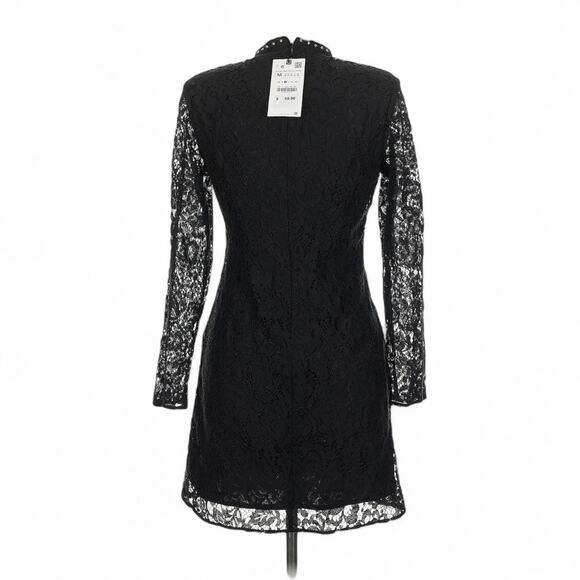 NWT Zara Black Lace Cocktail Party Dress Size Medium Long Sleeve - Picture 3 of 8